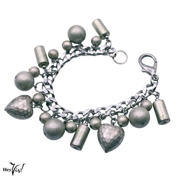 Vintage Charm Bracelet with Lots of Jingle Hearts and Balls 7.5" Long - Hey Viv - Picture 1 of 6